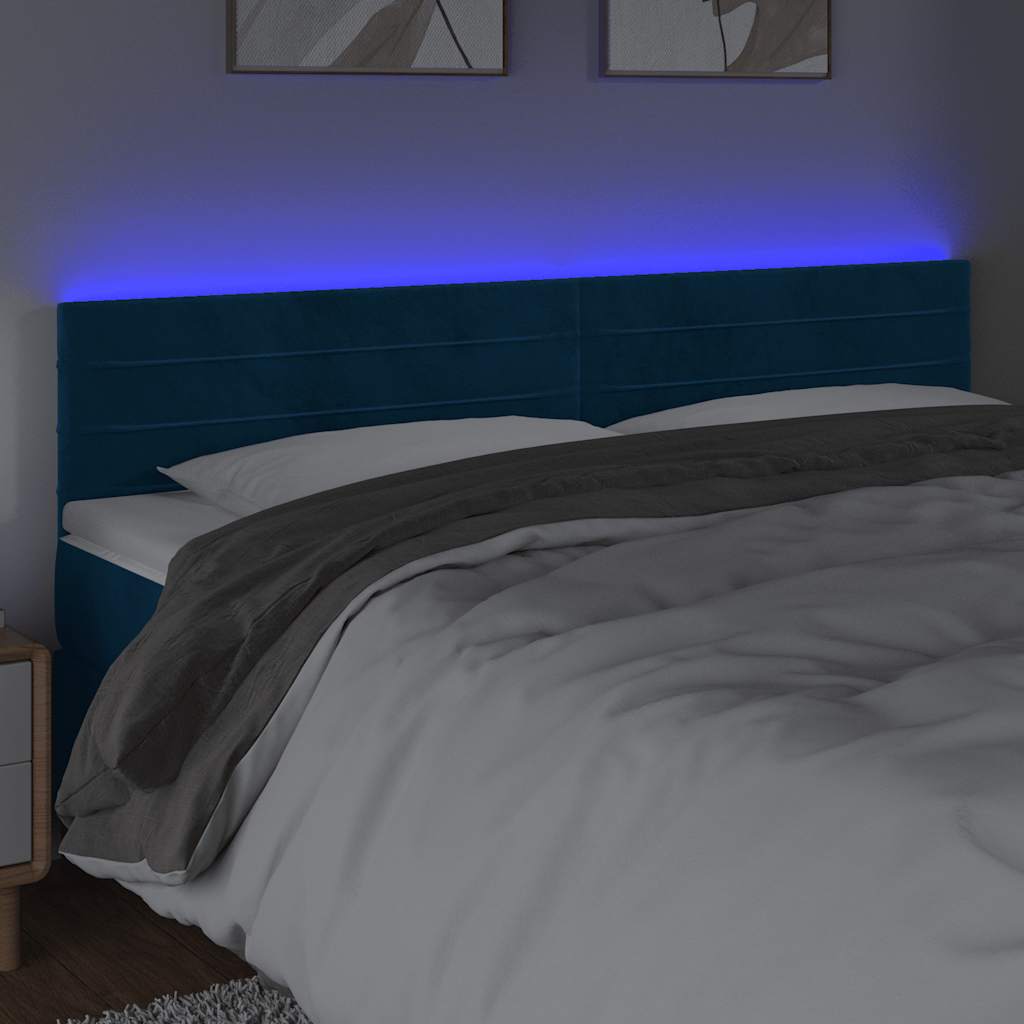 sengegavl med LED-lys 180x5x78/88 cm fløjl mørkeblå