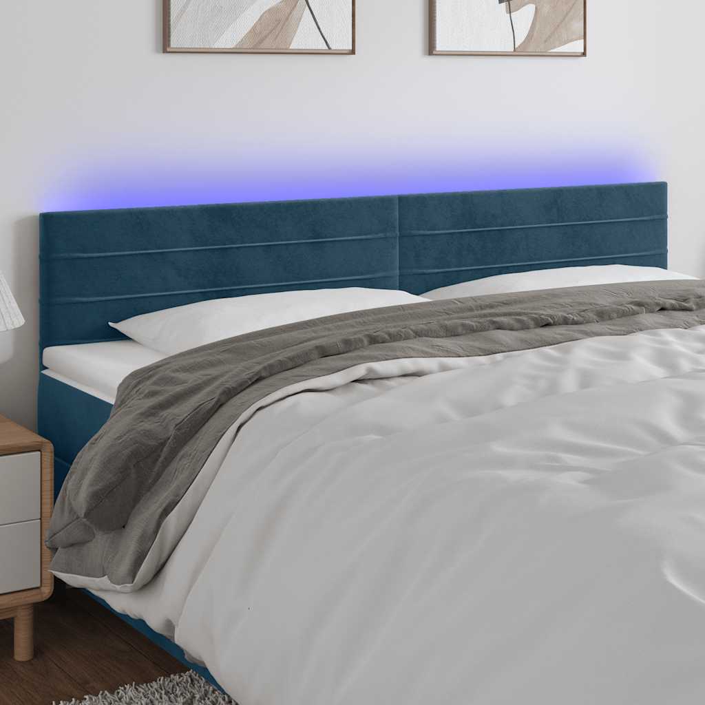 sengegavl med LED-lys 180x5x78/88 cm fløjl mørkeblå