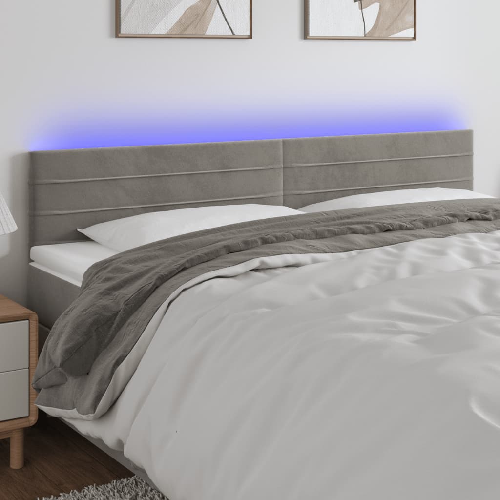 sengegavl med LED-lys 200x5x78/88 cm fløjl lysegrå