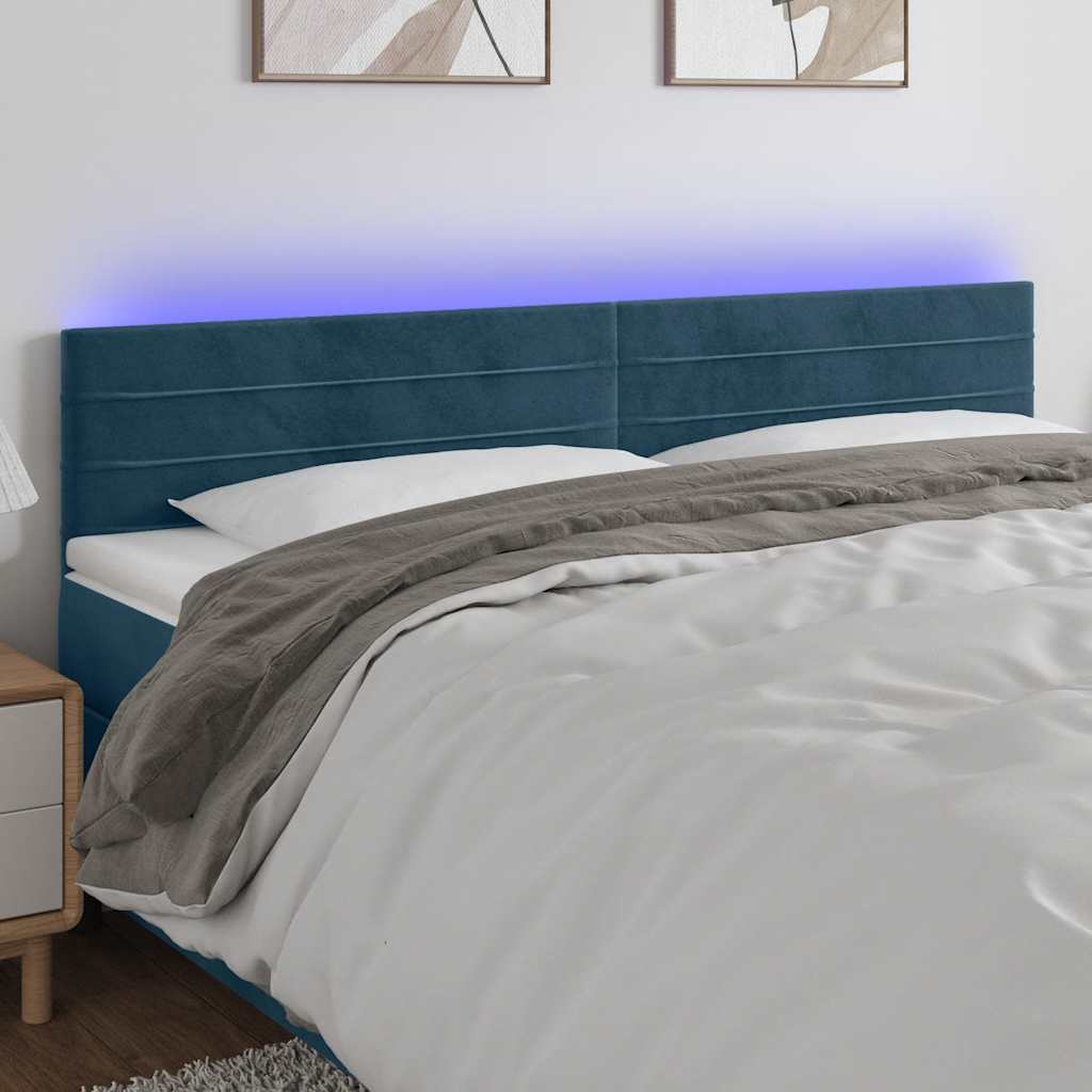 sengegavl med LED-lys 200x5x78/88 cm fløjl mørkeblå