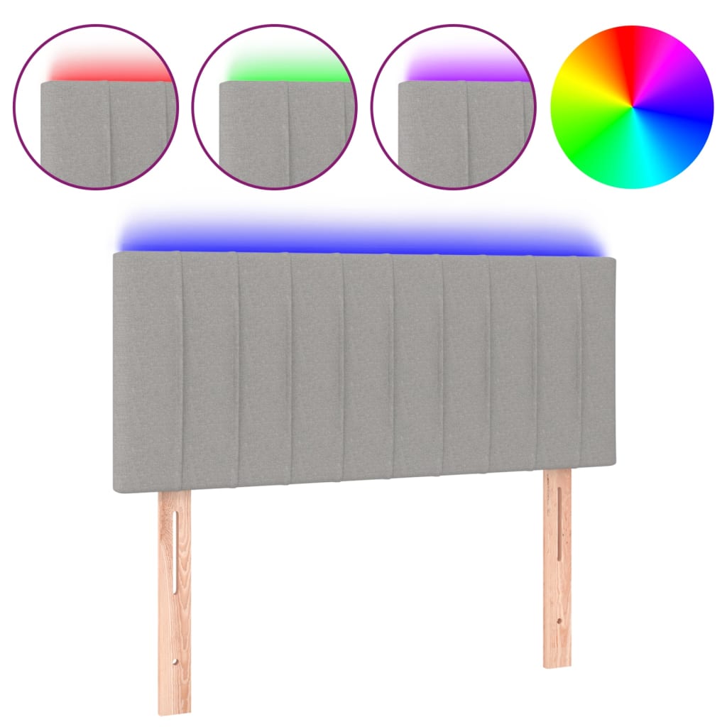sengegavl med LED-lys 80x5x78/88 cm stof lysegrå