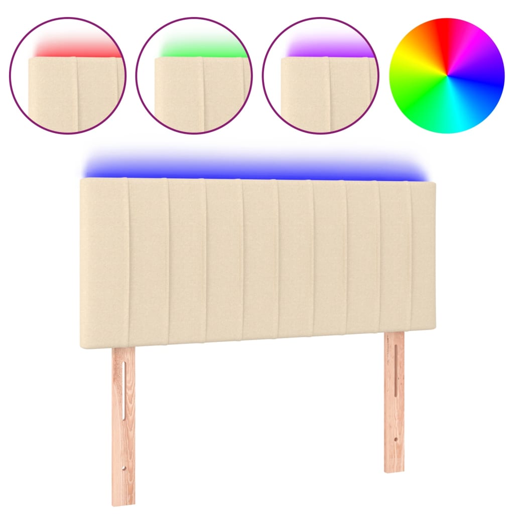 sengegavl med LED-lys 80x5x78/88 cm stof cremefarvet