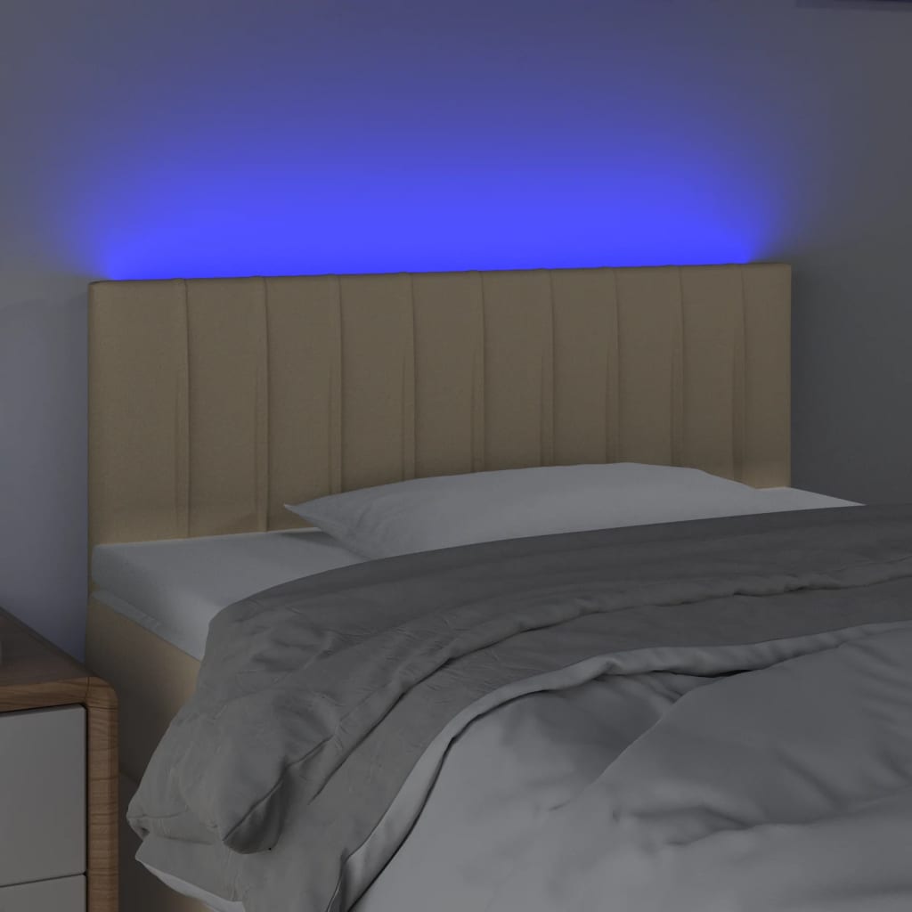 sengegavl med LED-lys 80x5x78/88 cm stof cremefarvet