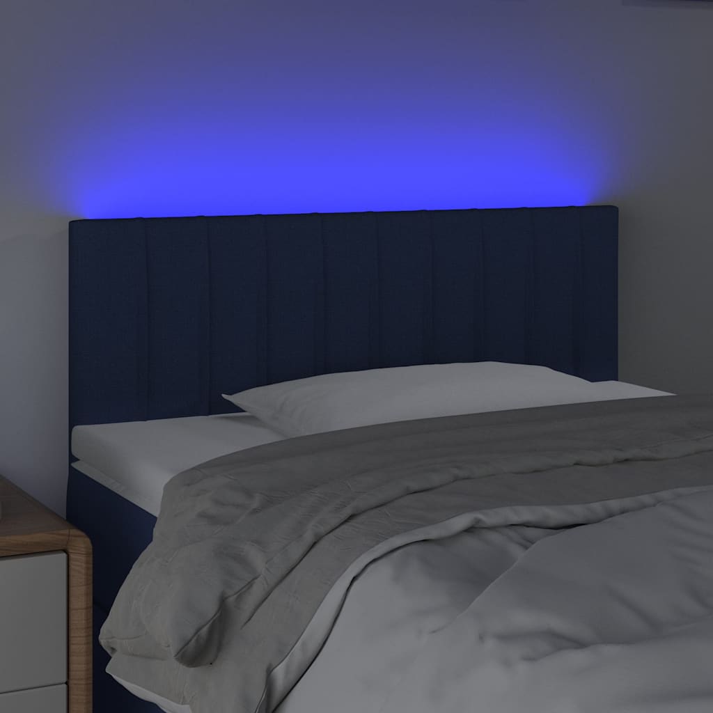sengegavl med LED-lys 90x5x78/88 cm stof blå