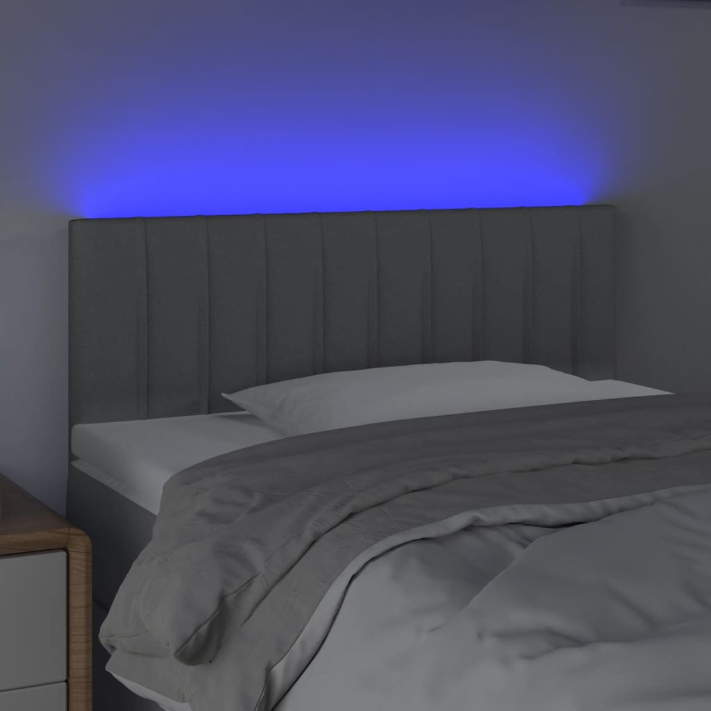 sengegavl med LED-lys 100x5x78/88 cm stof lysegrå