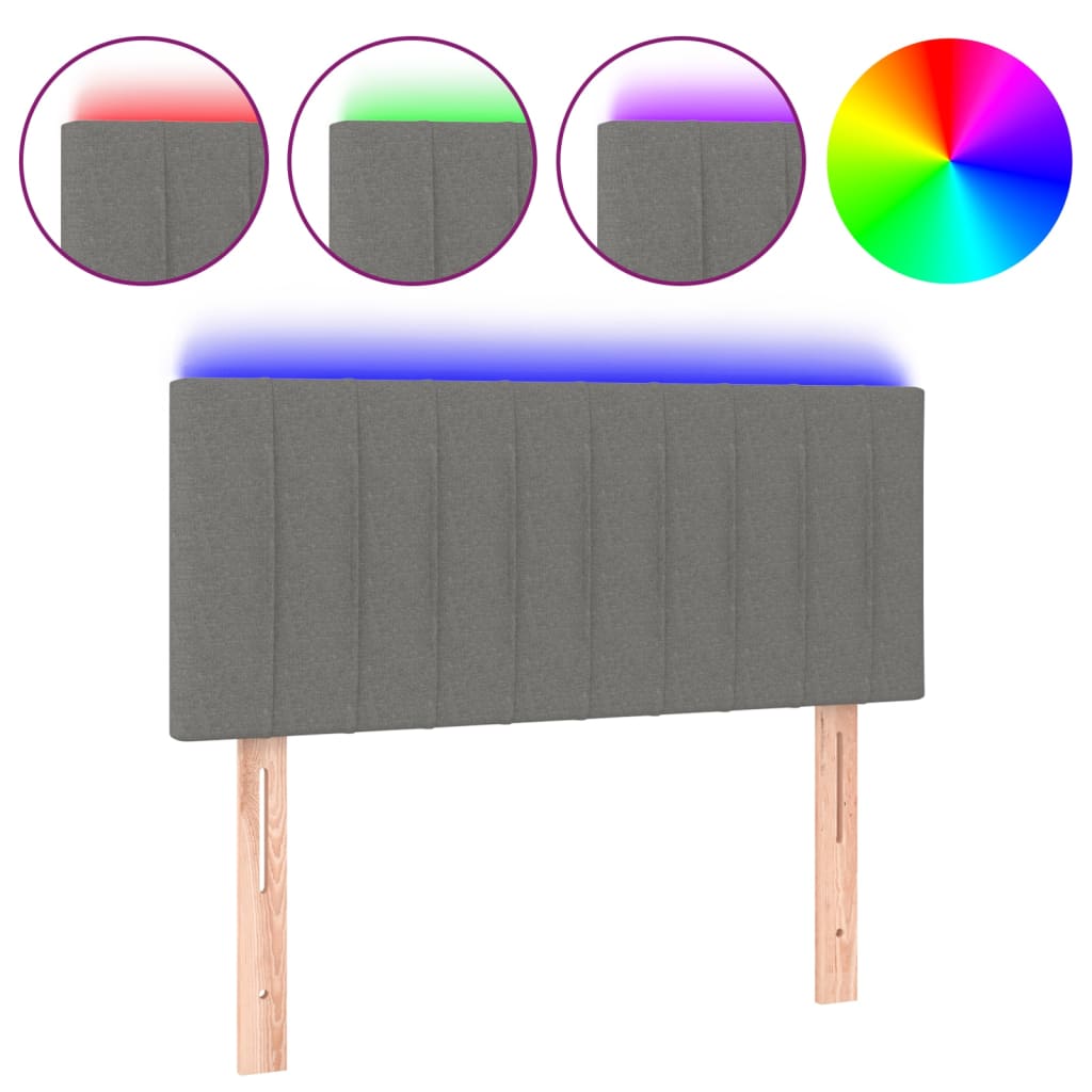 sengegavl med LED-lys 100x5x78/88 cm stof mørkegrå