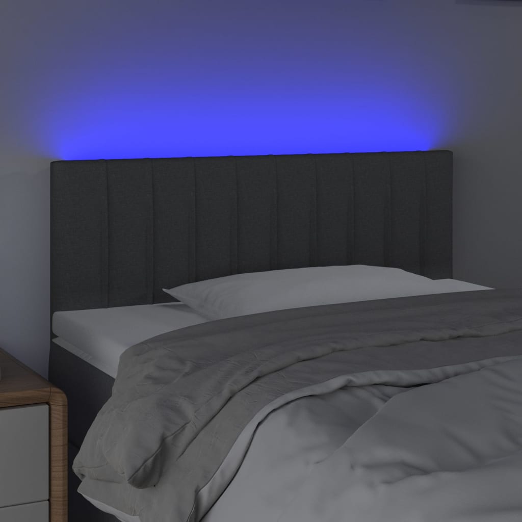 sengegavl med LED-lys 100x5x78/88 cm stof mørkegrå