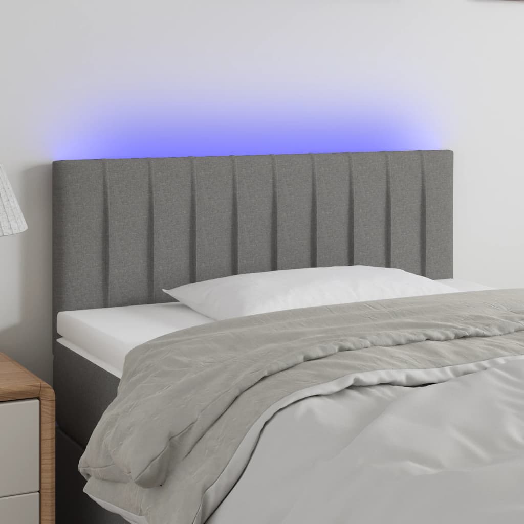sengegavl med LED-lys 100x5x78/88 cm stof mørkegrå