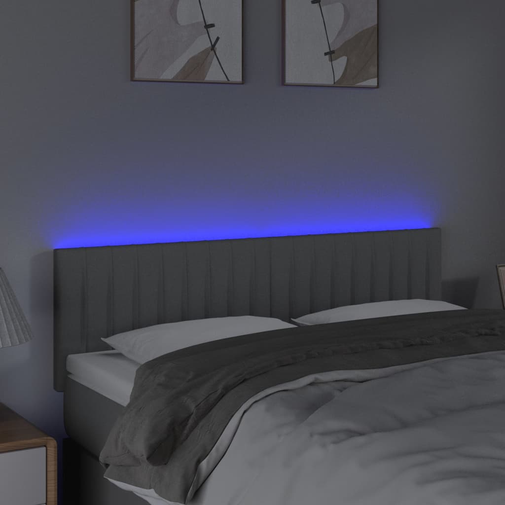 sengegavl med LED-lys 144x5x78/88 cm stof lysegrå