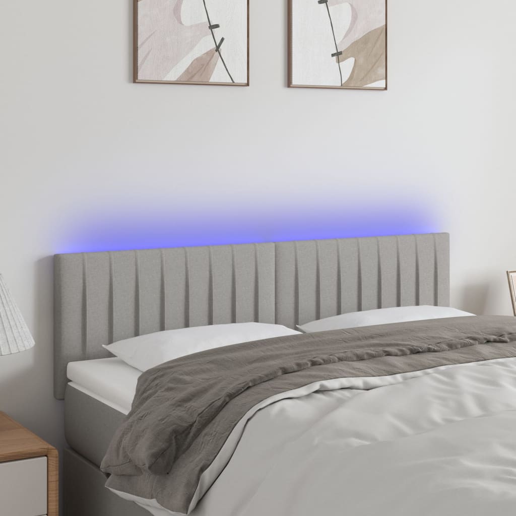 sengegavl med LED-lys 144x5x78/88 cm stof lysegrå