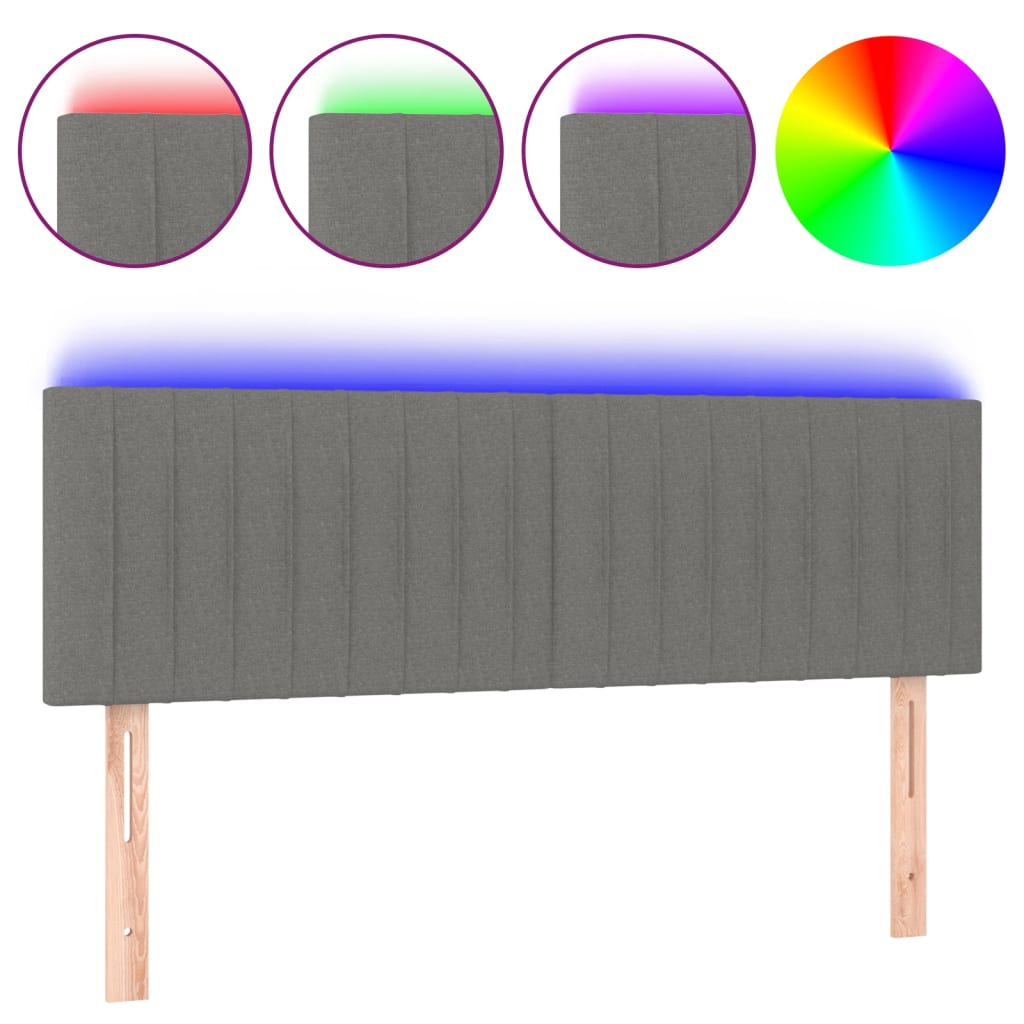 sengegavl med LED-lys 144x5x78/88 cm stof mørkegrå