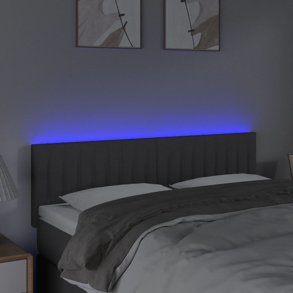 sengegavl med LED-lys 144x5x78/88 cm stof mørkegrå
