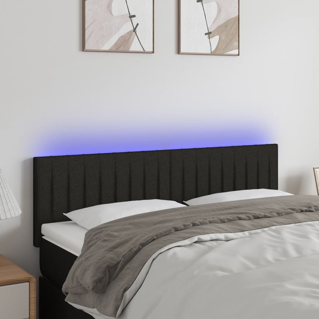 sengegavl med LED-lys 144x5x78/88 cm stof sort