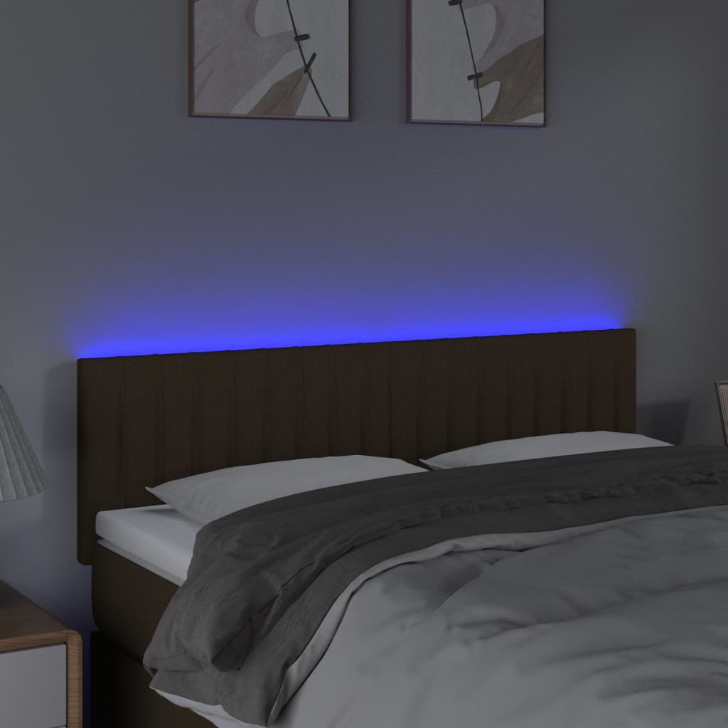 sengegavl med LED-lys 144x5x78/88 cm stof mørkebrun