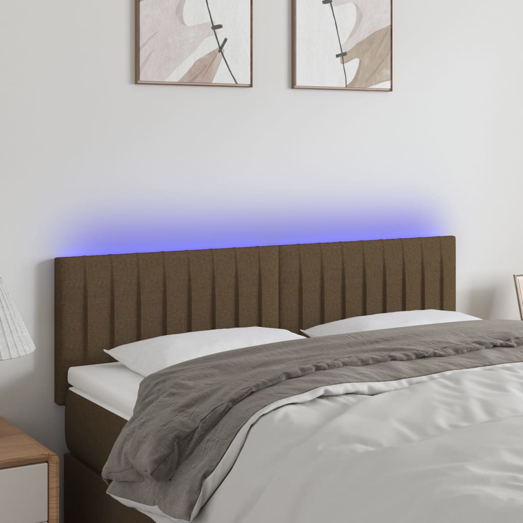 sengegavl med LED-lys 144x5x78/88 cm stof mørkebrun