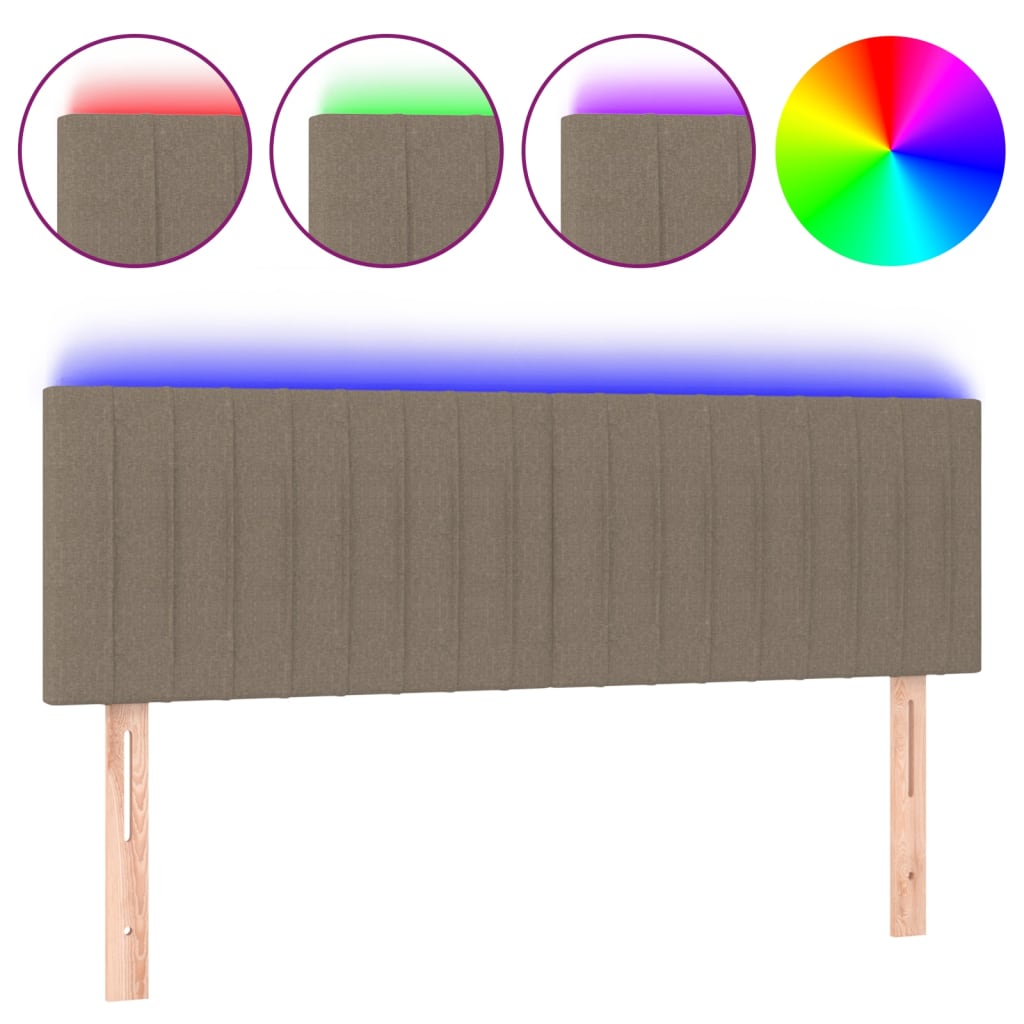 sengegavl med LED-lys 144x5x78/88 cm stof gråbrun