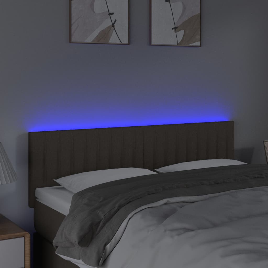 sengegavl med LED-lys 144x5x78/88 cm stof gråbrun
