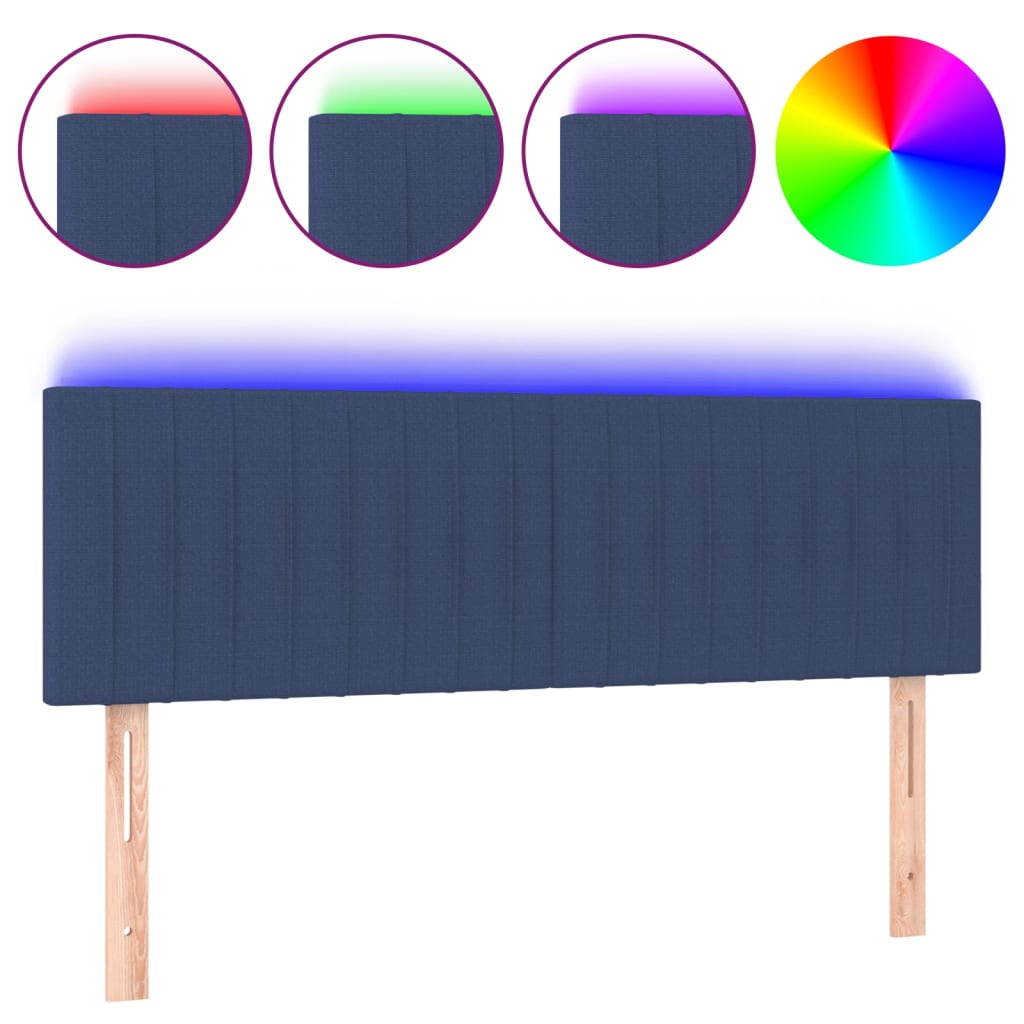 sengegavl med LED-lys 144x5x78/88 cm stof blå