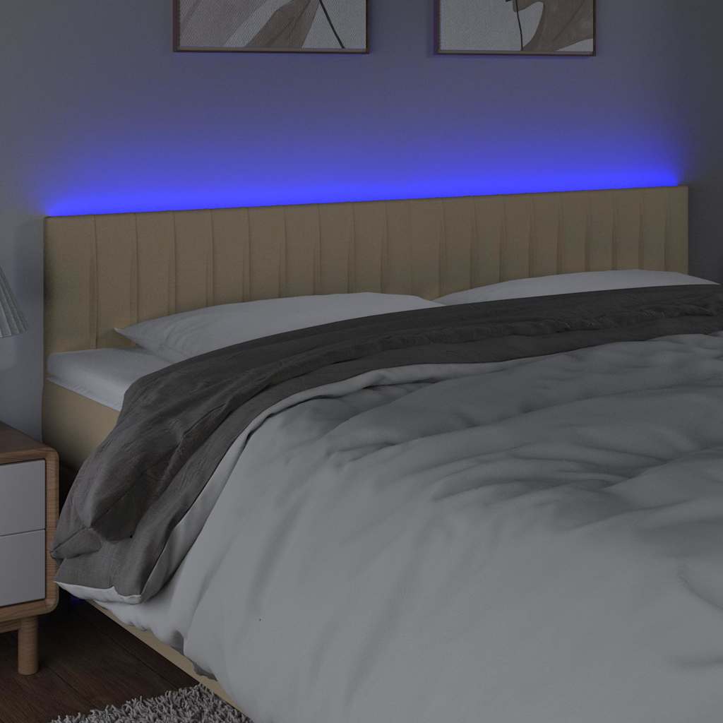 sengegavl med LED-lys 160x5x78/88 cm stof cremefarvet