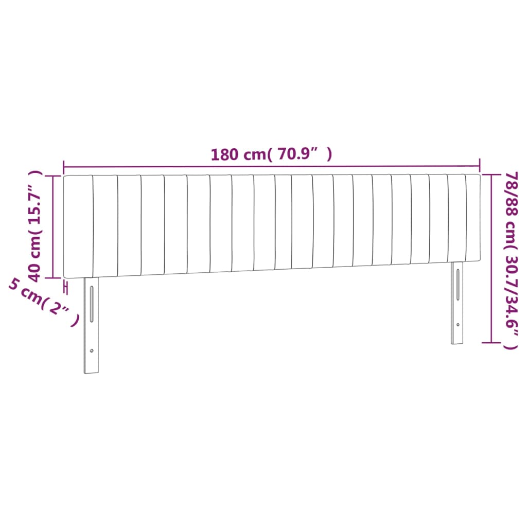 sengegavl med LED-lys 180x5x78/88 cm stof lysegrå
