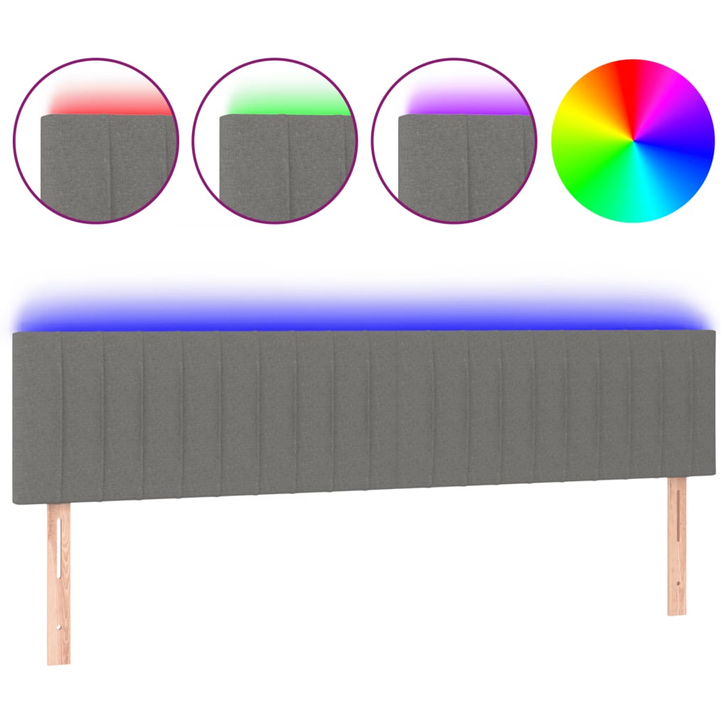 sengegavl med LED-lys 180x5x78/88 cm stof mørkegrå