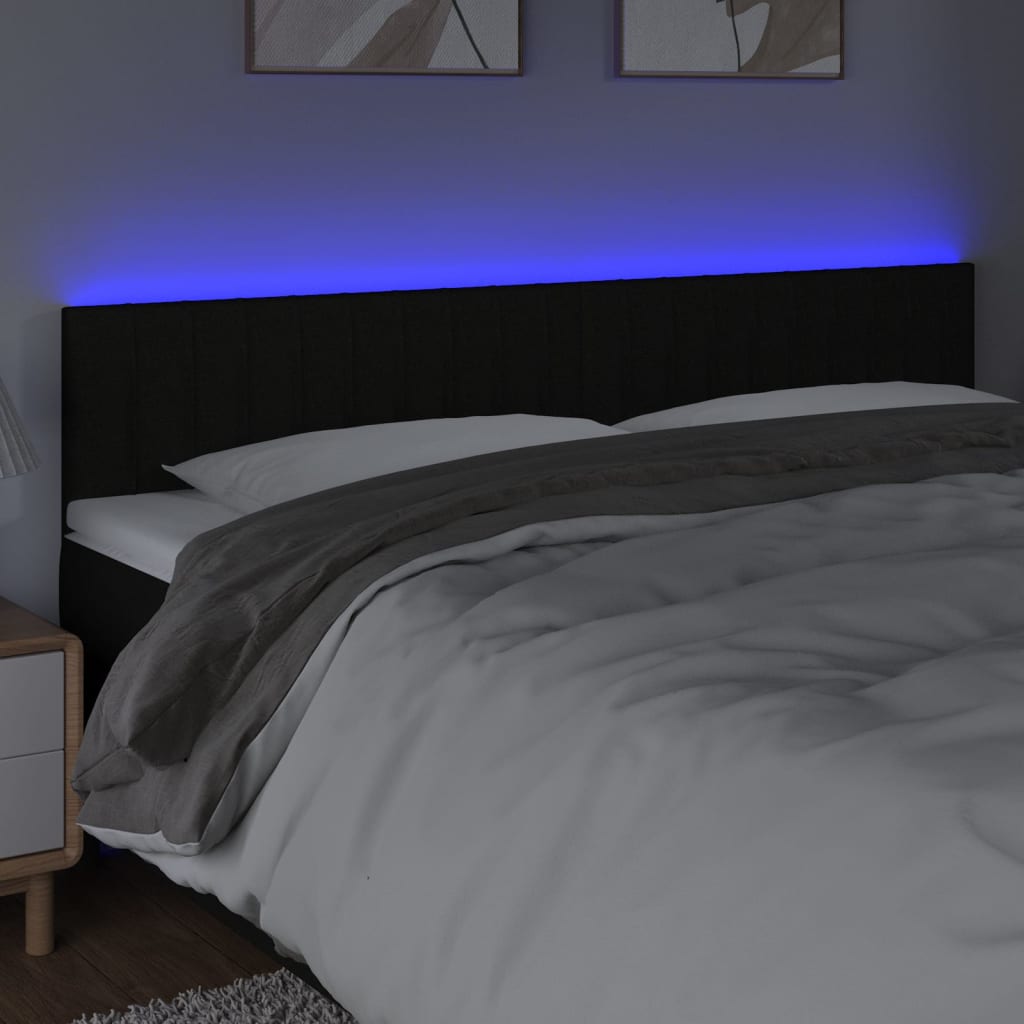 sengegavl med LED-lys 180x5x78/88 cm stof sort