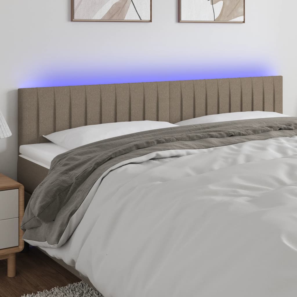 sengegavl med LED-lys 180x5x78/88 cm stof gråbrun