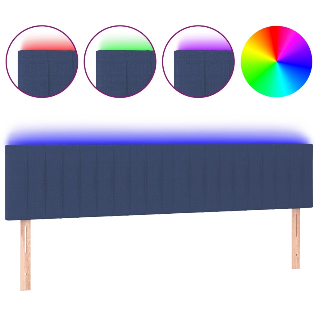 sengegavl med LED-lys 180x5x78/88 cm stof blå