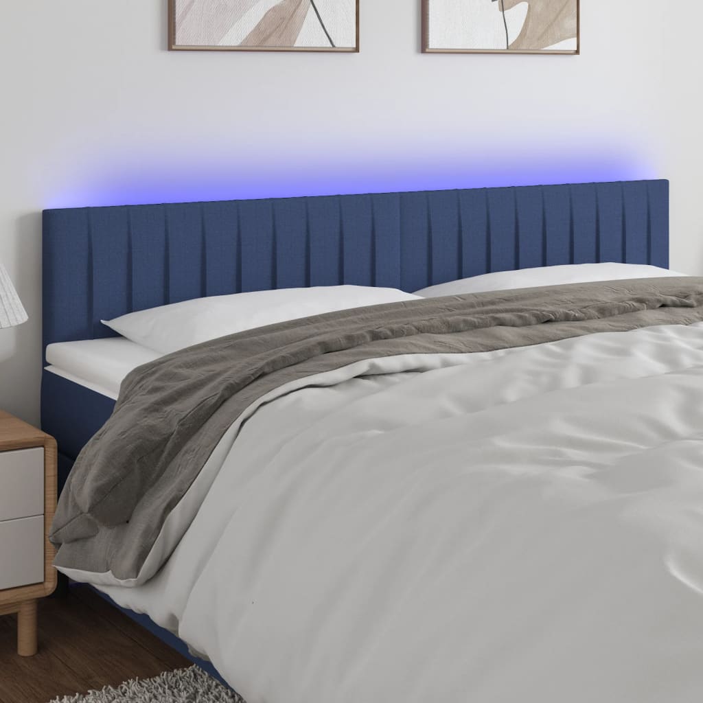 sengegavl med LED-lys 180x5x78/88 cm stof blå
