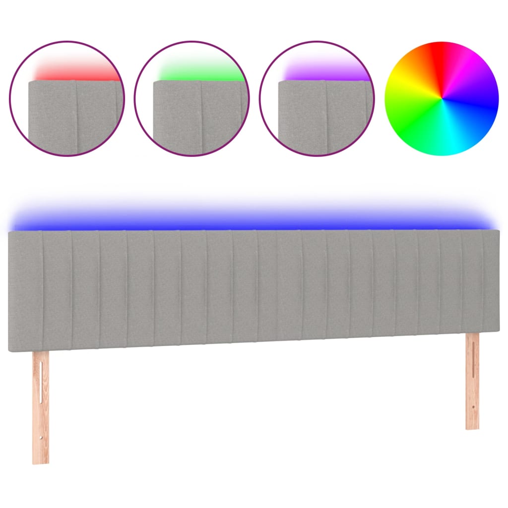 sengegavl med LED-lys 200x5x78/88 cm stof lysegrå