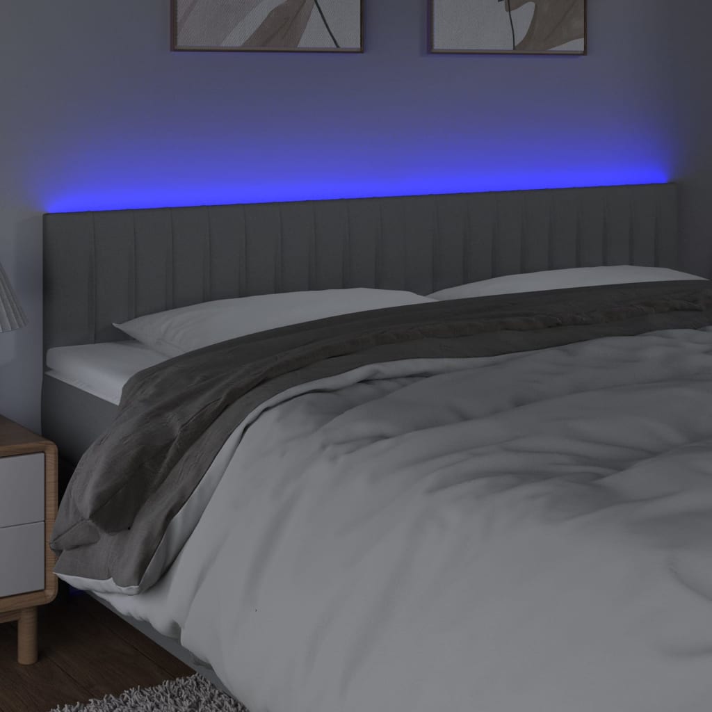 sengegavl med LED-lys 200x5x78/88 cm stof lysegrå