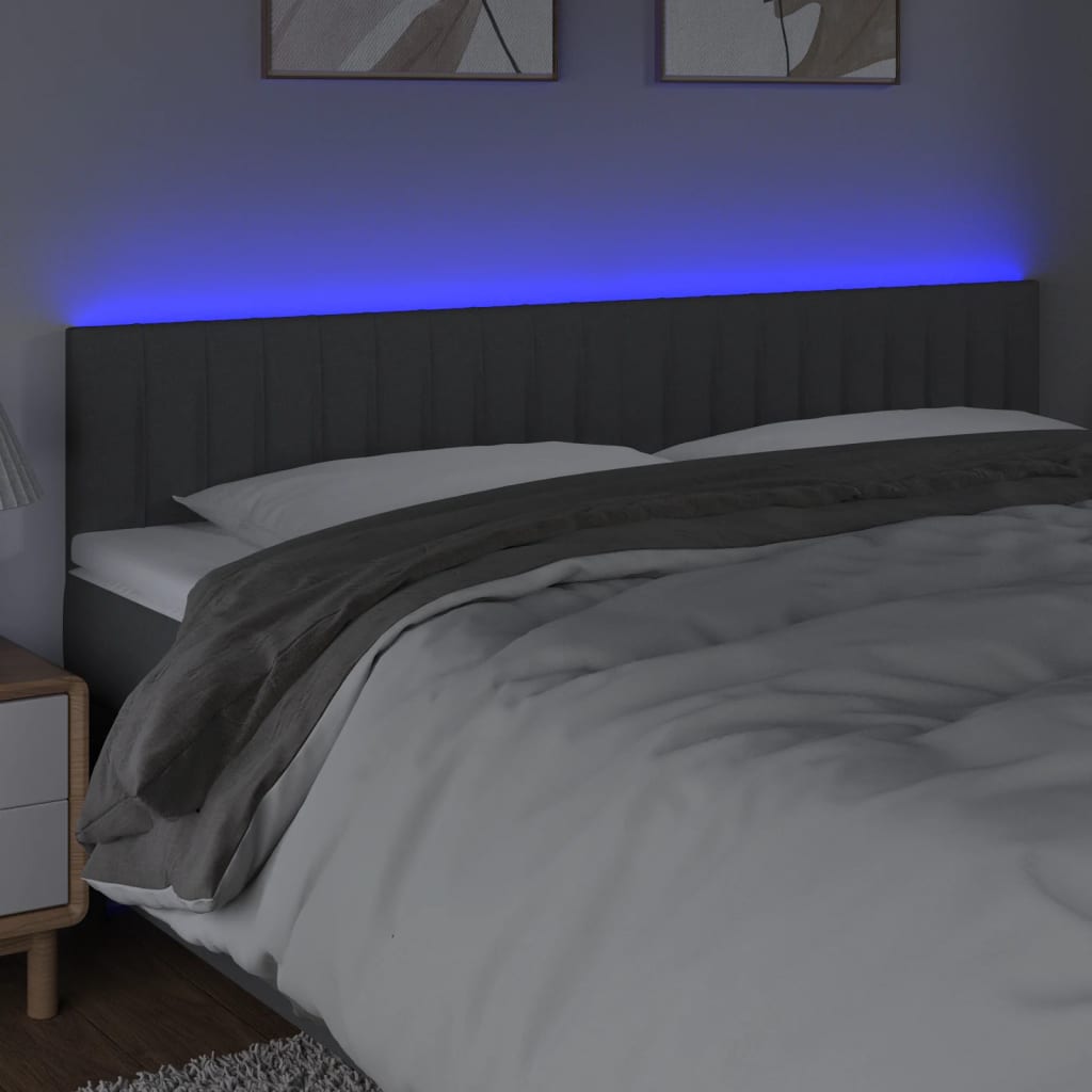 sengegavl med LED-lys 200x5x78/88 cm stof mørkegrå