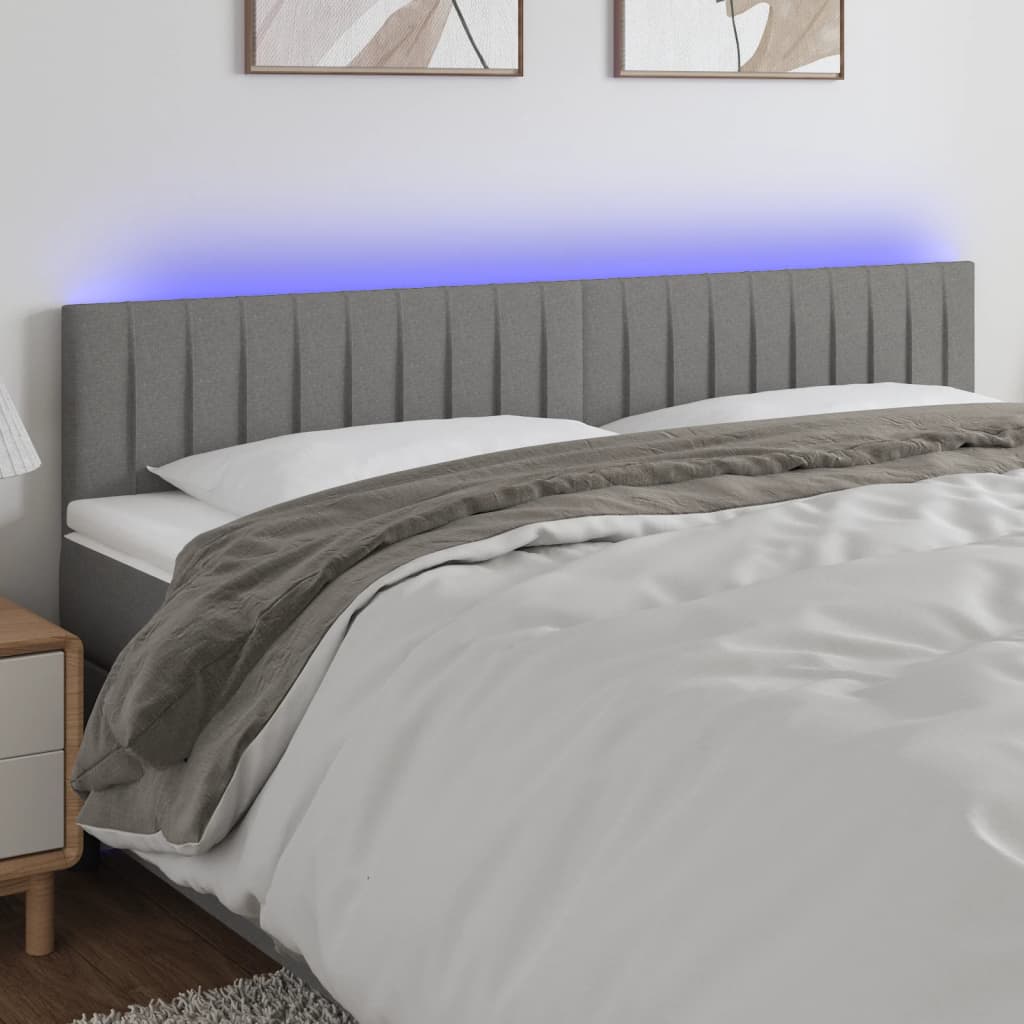 sengegavl med LED-lys 200x5x78/88 cm stof mørkegrå