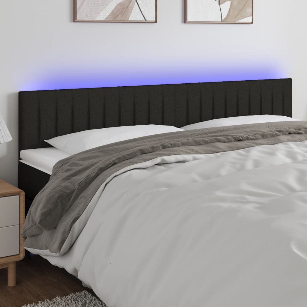 sengegavl med LED-lys 200x5x78/88 cm stof sort