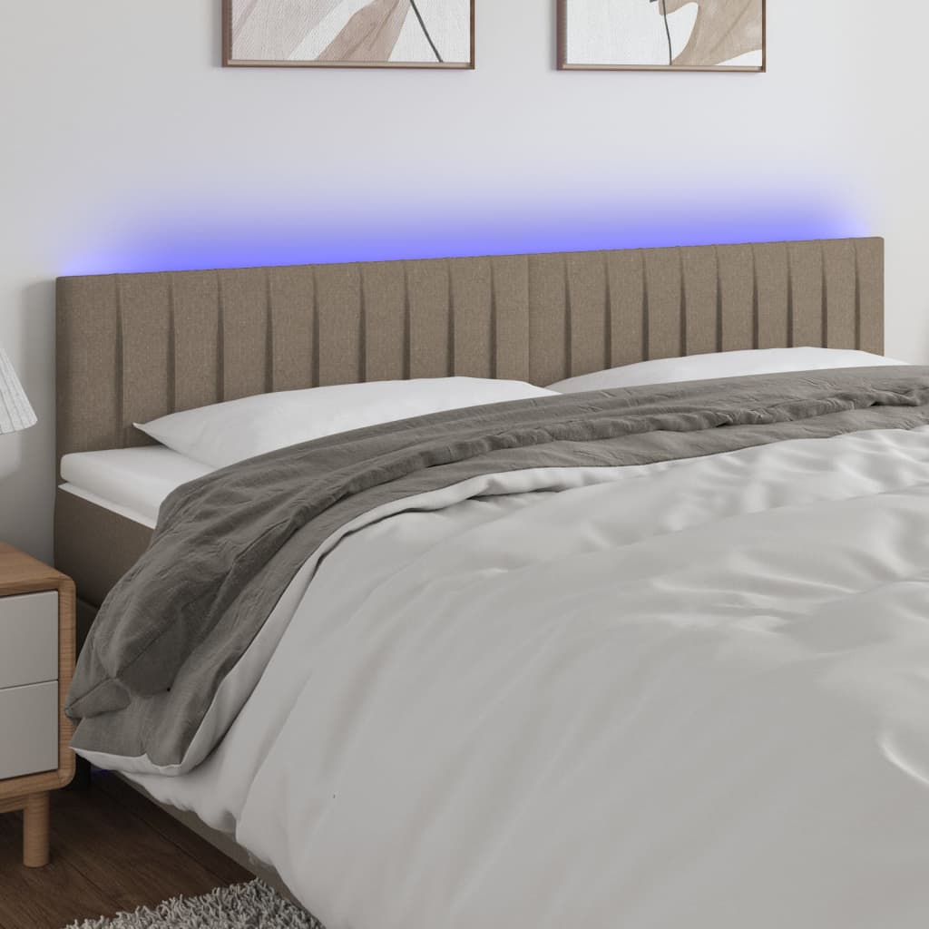 sengegavl med LED-lys 200x5x78/88 cm stof gråbrun