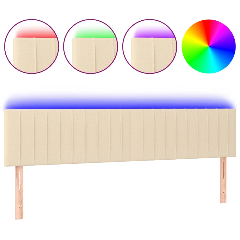 sengegavl med LED-lys 200x5x78/88 cm stof cremefarvet