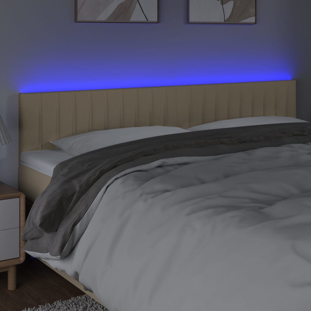 sengegavl med LED-lys 200x5x78/88 cm stof cremefarvet