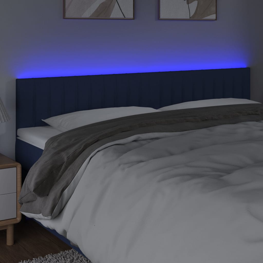 sengegavl med LED-lys 200x5x78/88 cm stof blå
