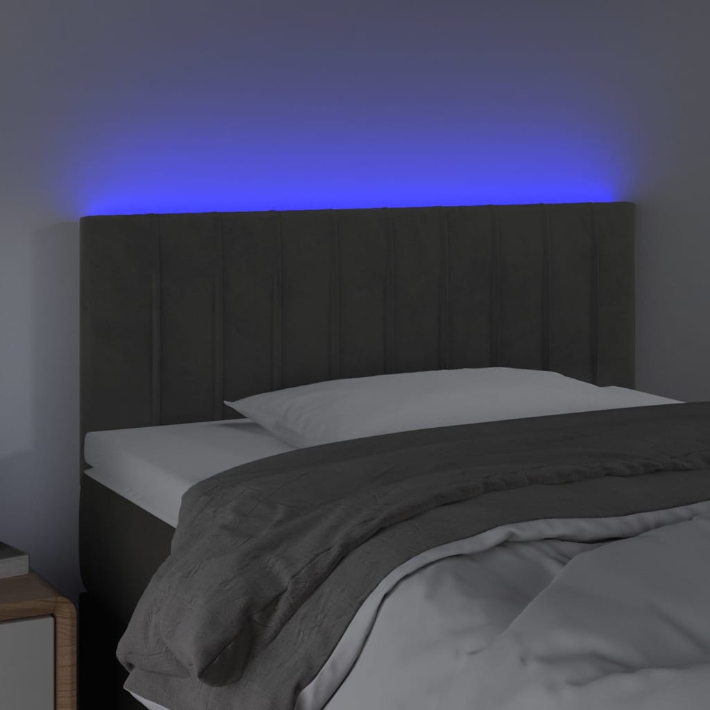 sengegavl med LED-lys 80x5x78/88 cm velour mørkegrå