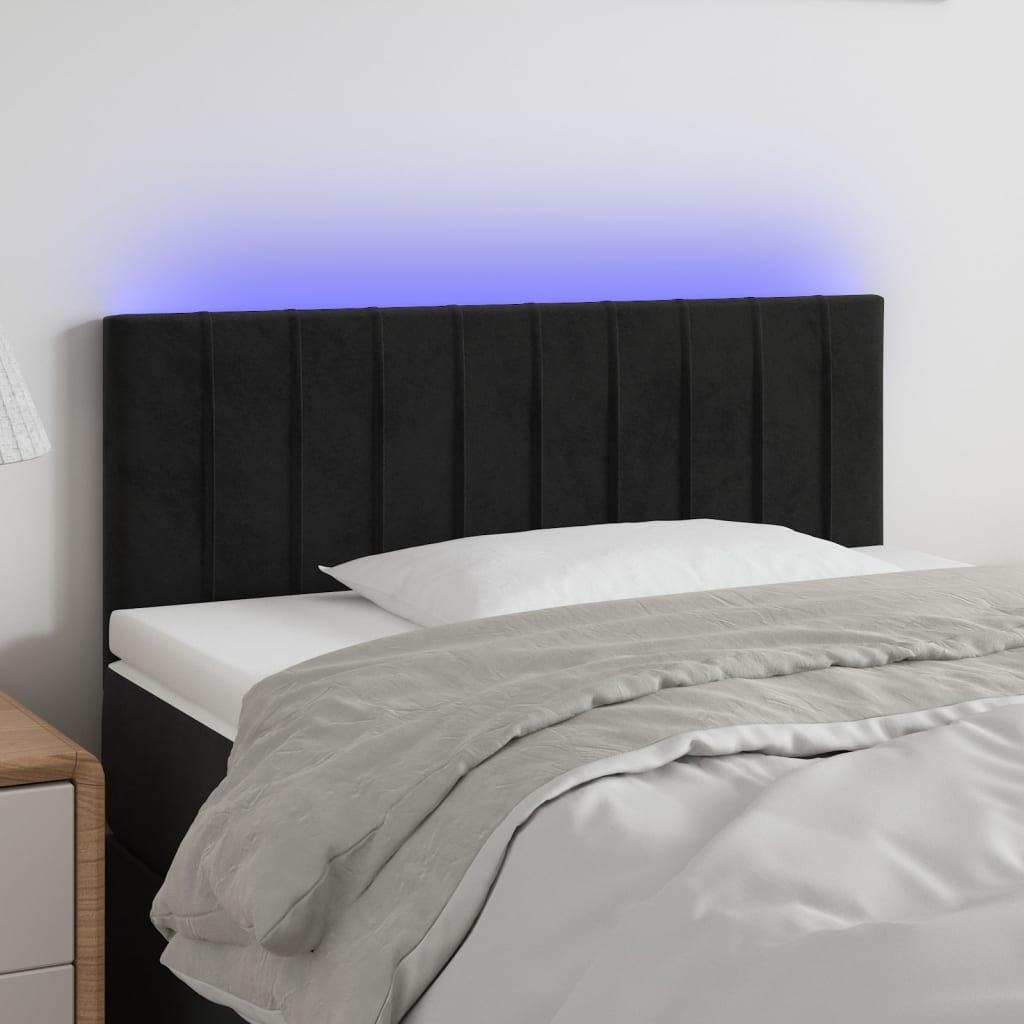 sengegavl med LED-lys 80x5x78/88 cm velour sort