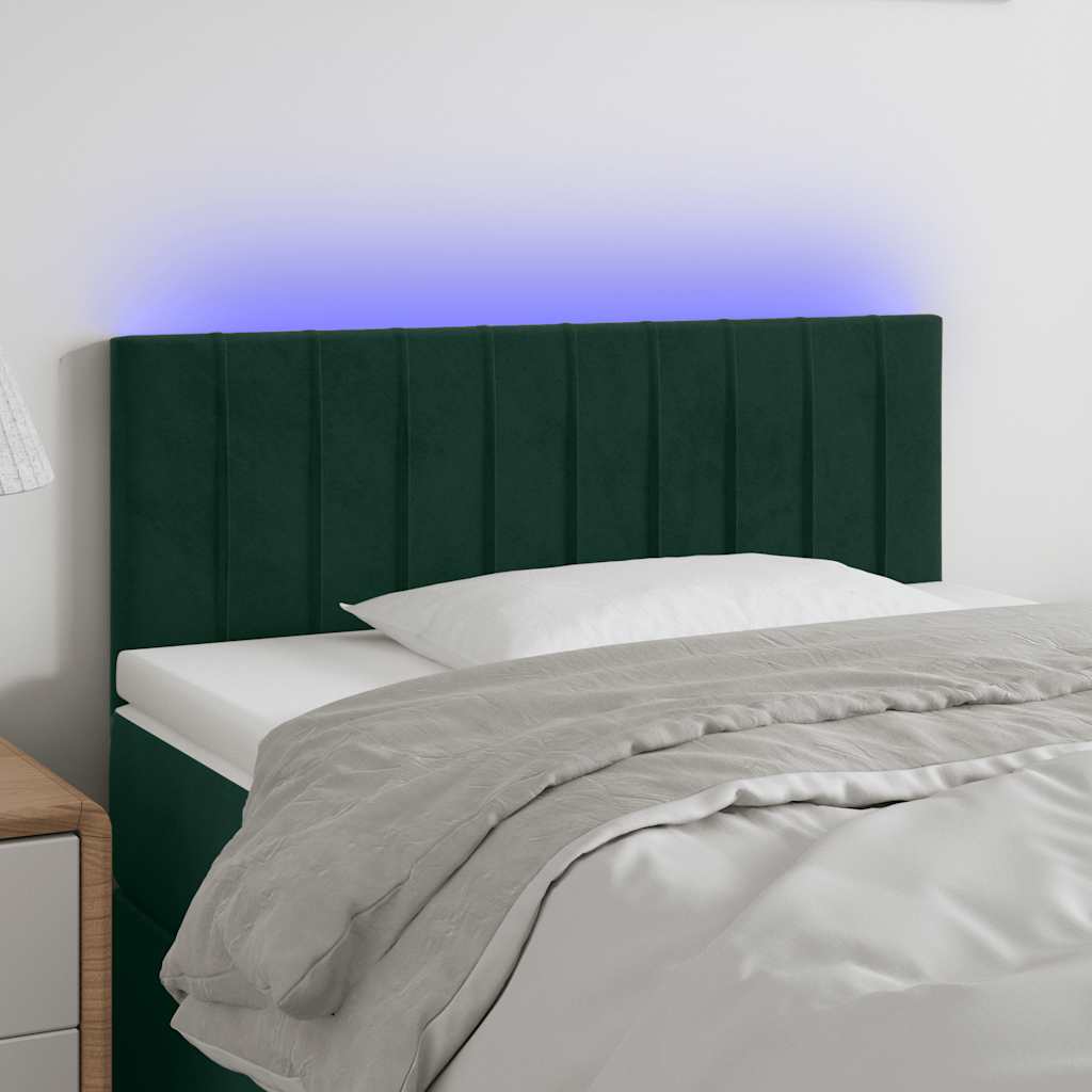 sengegavl med LED-lys 80x5x78/88 cm velour mørkegrøn
