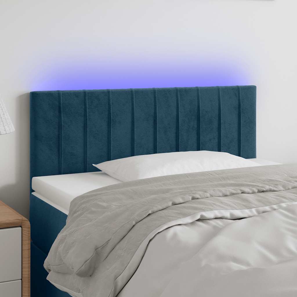 sengegavl med LED-lys 80x5x78/88 cm velour mørkeblå