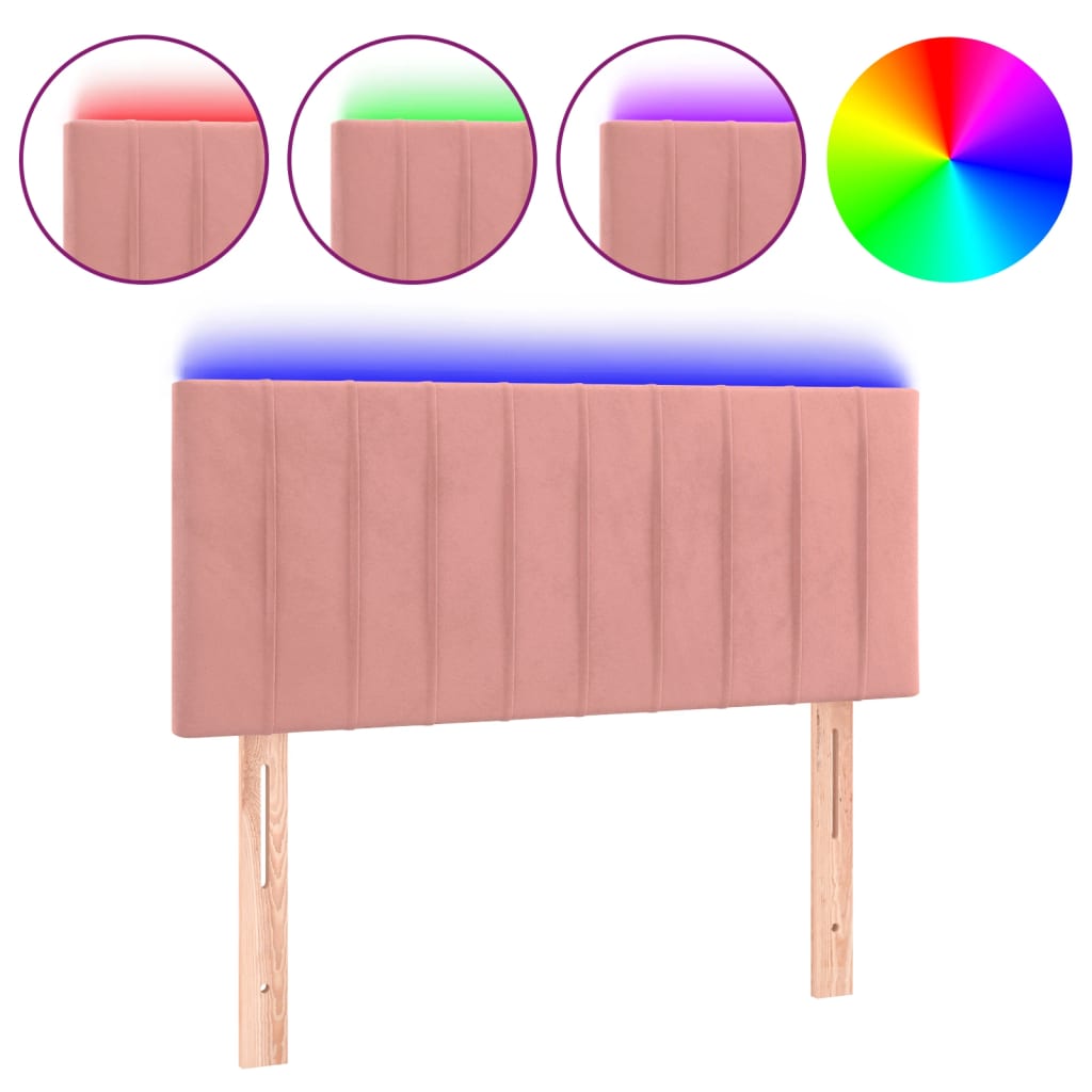 sengegavl med LED-lys 80x5x78/88 cm velour lyserød