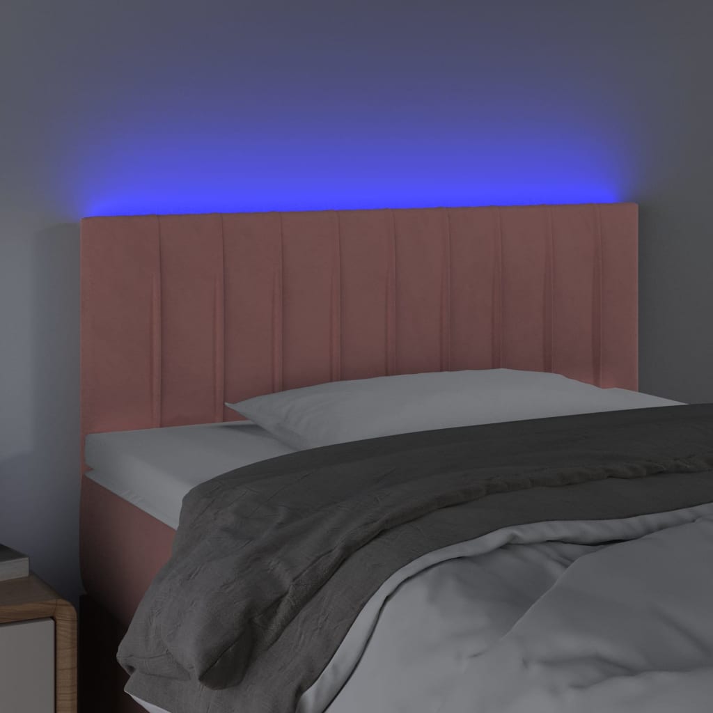sengegavl med LED-lys 80x5x78/88 cm velour lyserød