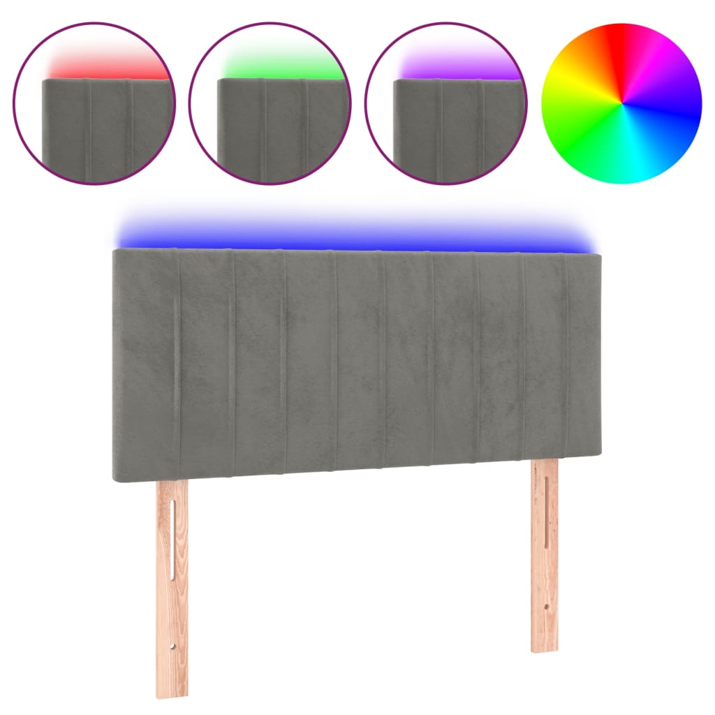 sengegavl med LED-lys 90x5x78/88 cm fløjl lysegrå