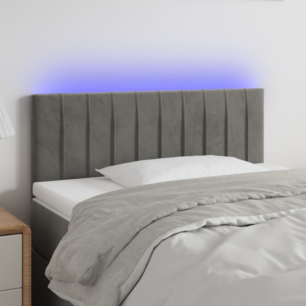 sengegavl med LED-lys 90x5x78/88 cm fløjl lysegrå