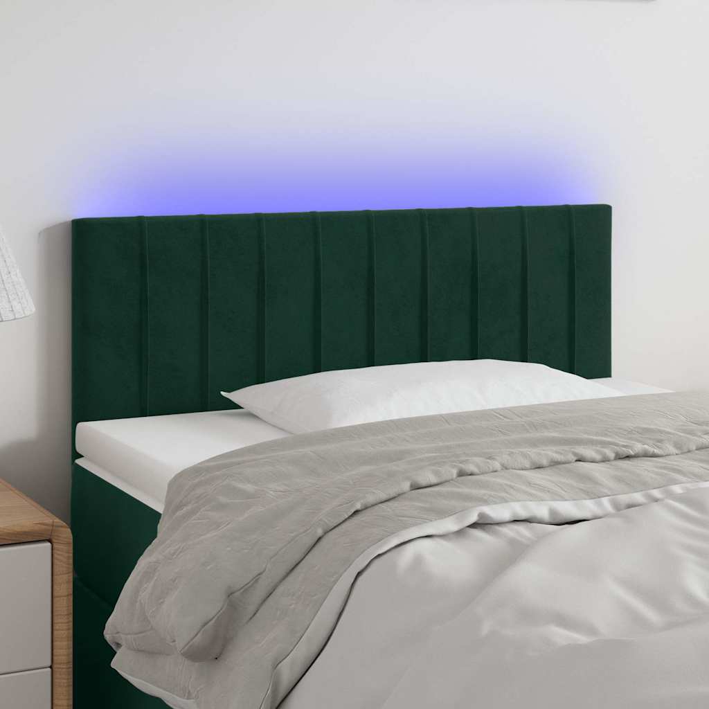 sengegavl med LED-lys 90x5x78/88 cm fløjl mørkegrøn