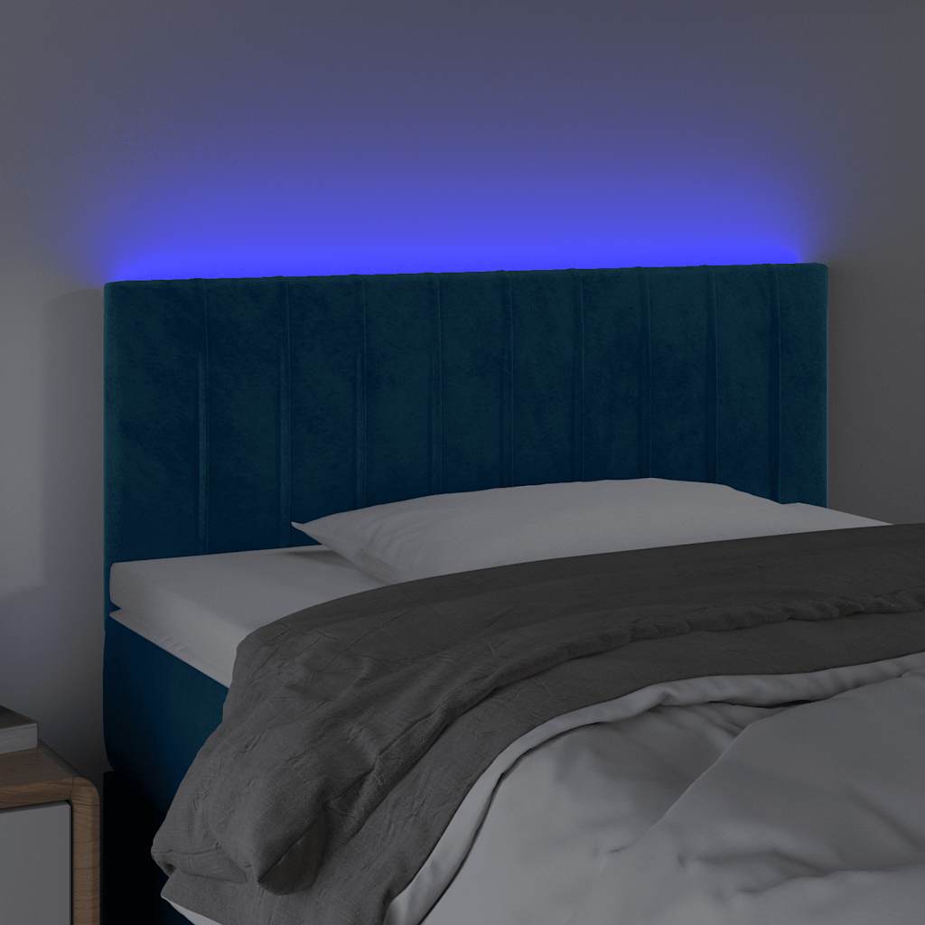 sengegavl med LED-lys 90x5x78/88 cm fløjl mørkeblå
