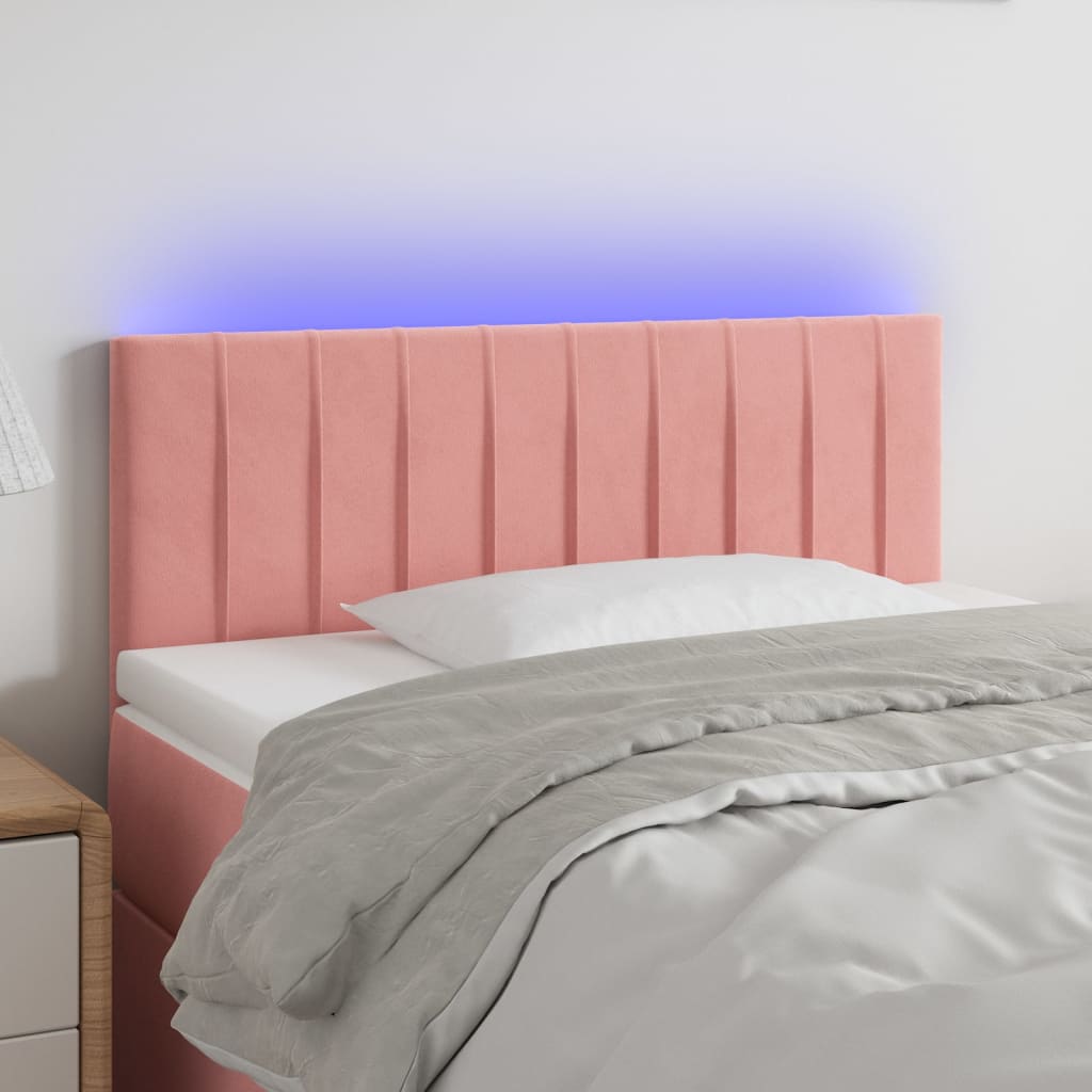 sengegavl med LED-lys 90x5x78/88 cm fløjl lyserød
