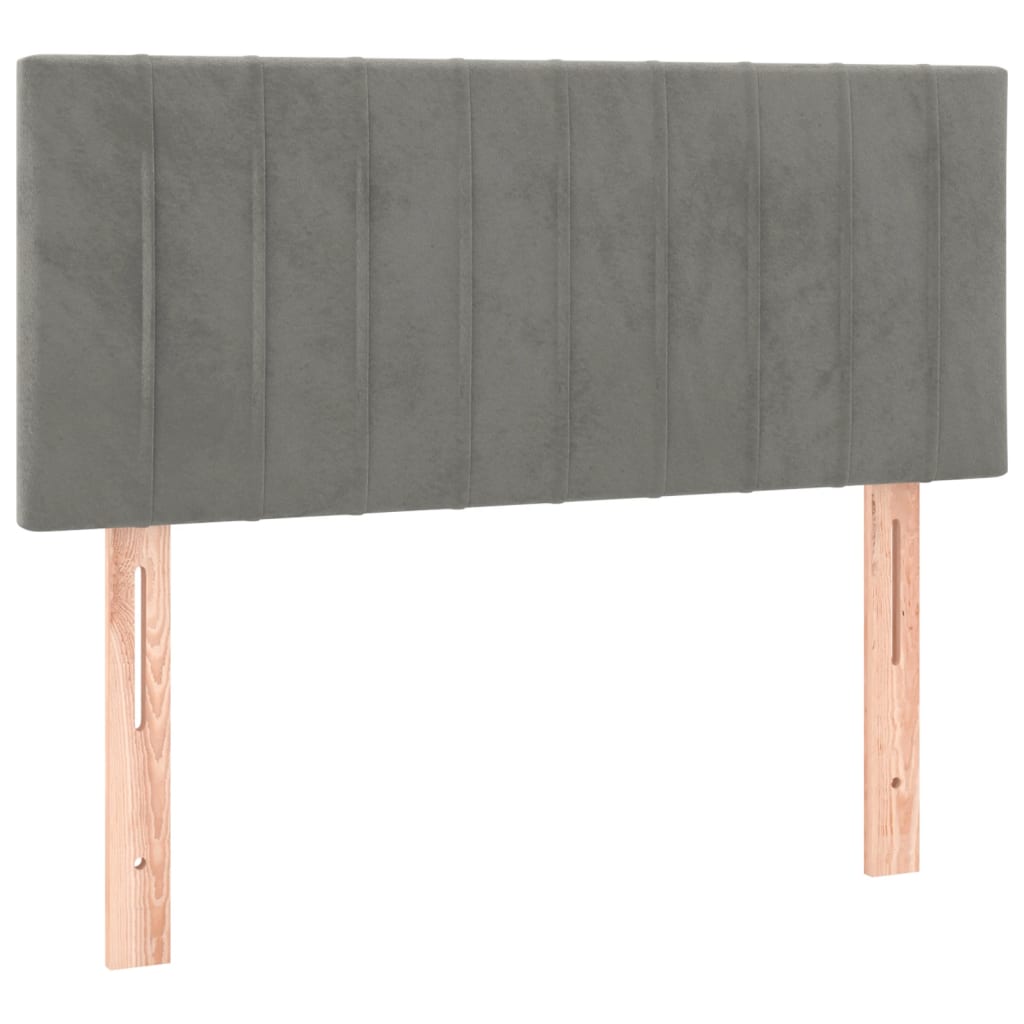 sengegavl med LED-lys 100x5x78/88 cm fløjl lysegrå